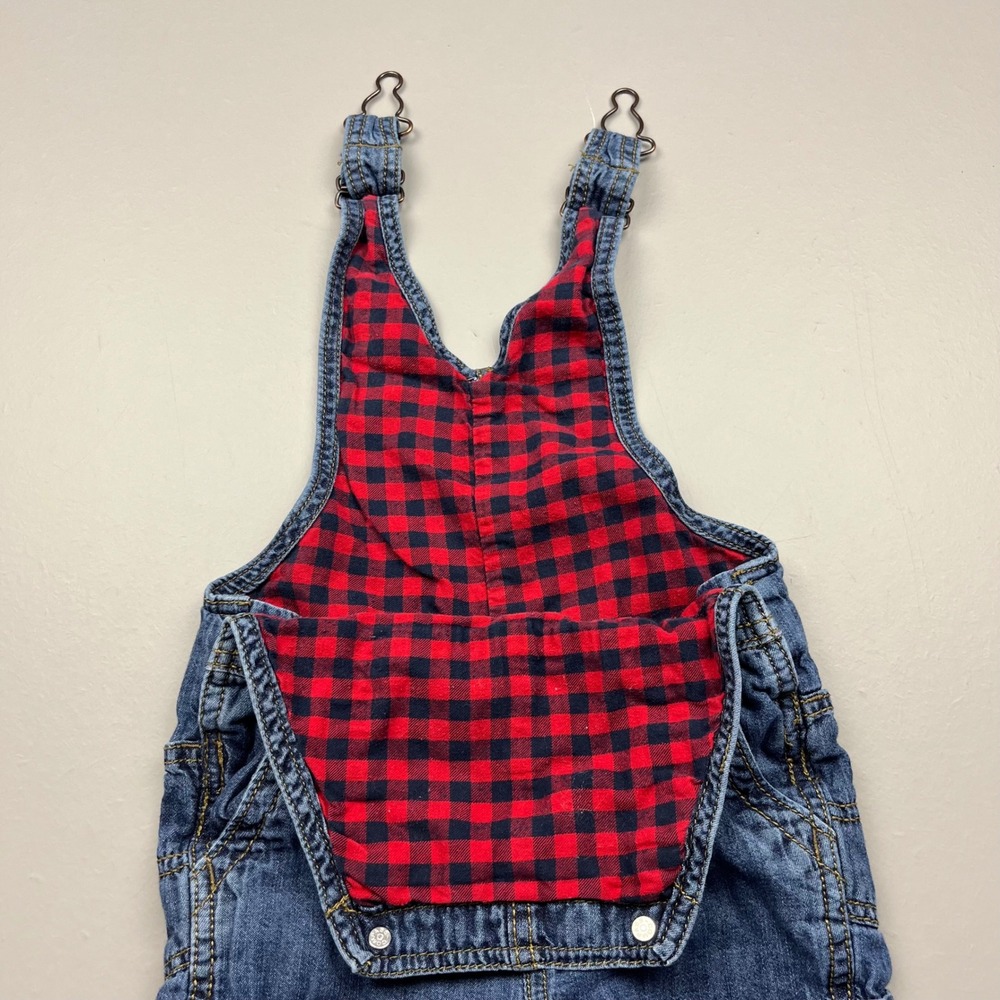 OshKosh B'gosh Denim Overalls Kids 24M Blue Flannel Lined Plaid 1M185310 - Picture 5 of 13